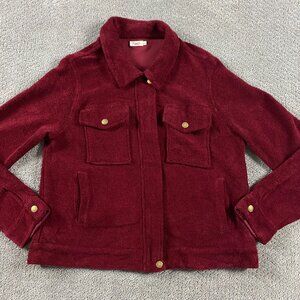 Faherty Jacket Women's Medium Burgundy Red Textured Fleece Pile Waffle Knit